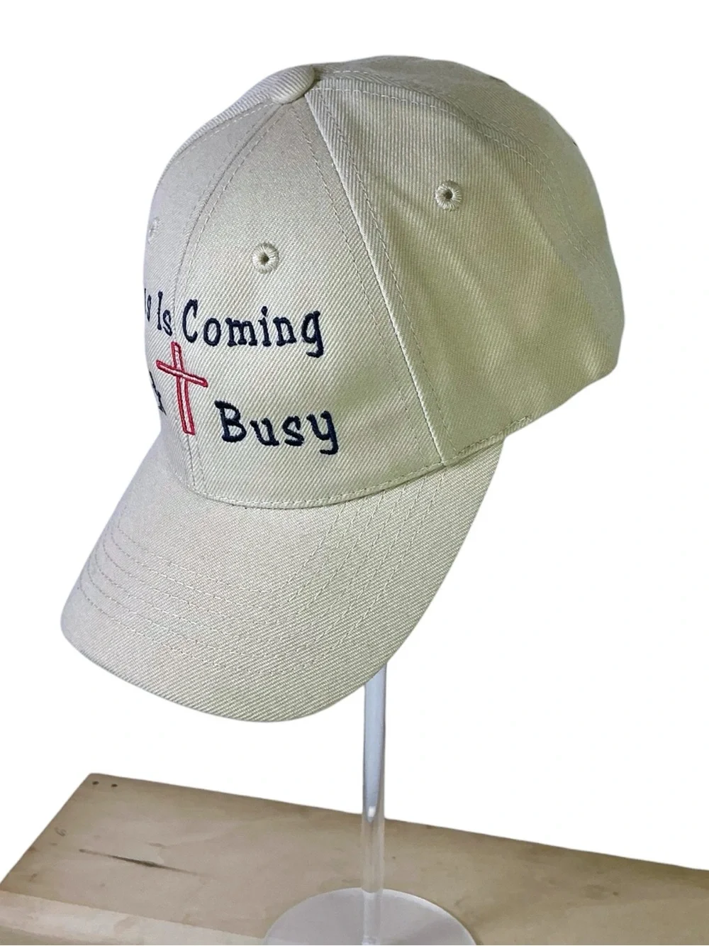Lids Baseball Cap Jesus is Coming Blue Embroidery Khaki Tan Unisex Adult OS
